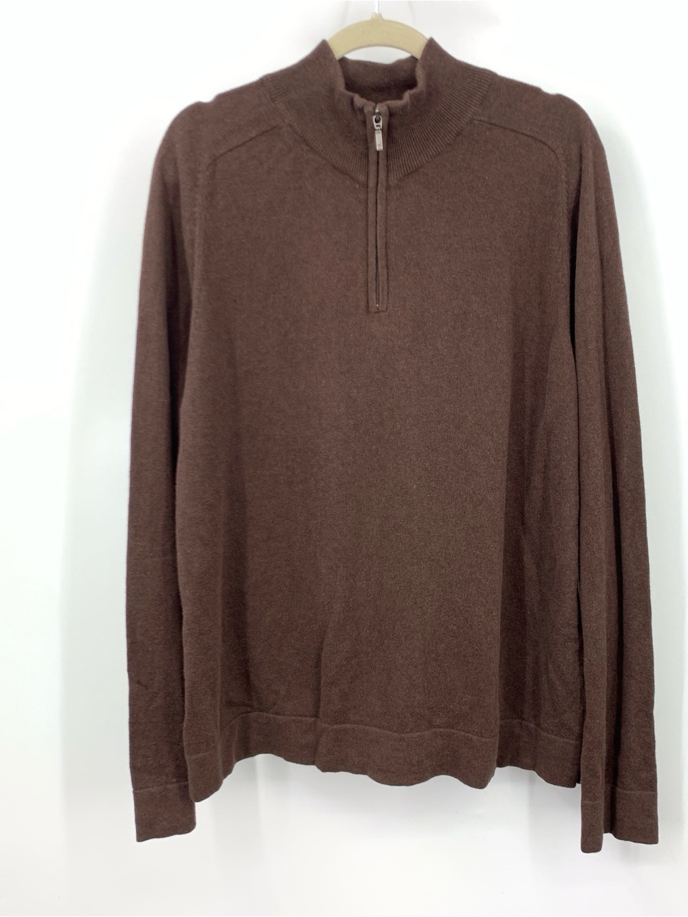 LL Bean Men Size Large Sweater Brown 1/4‎ Zip Pullover Top Cotton Cashmere Knit